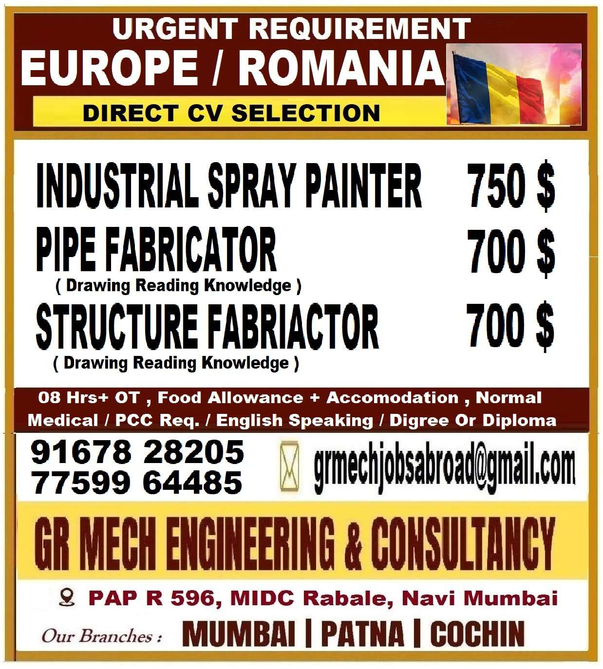 URGENT REQUIREMENT JOB IN EUROPE / ROMANIA