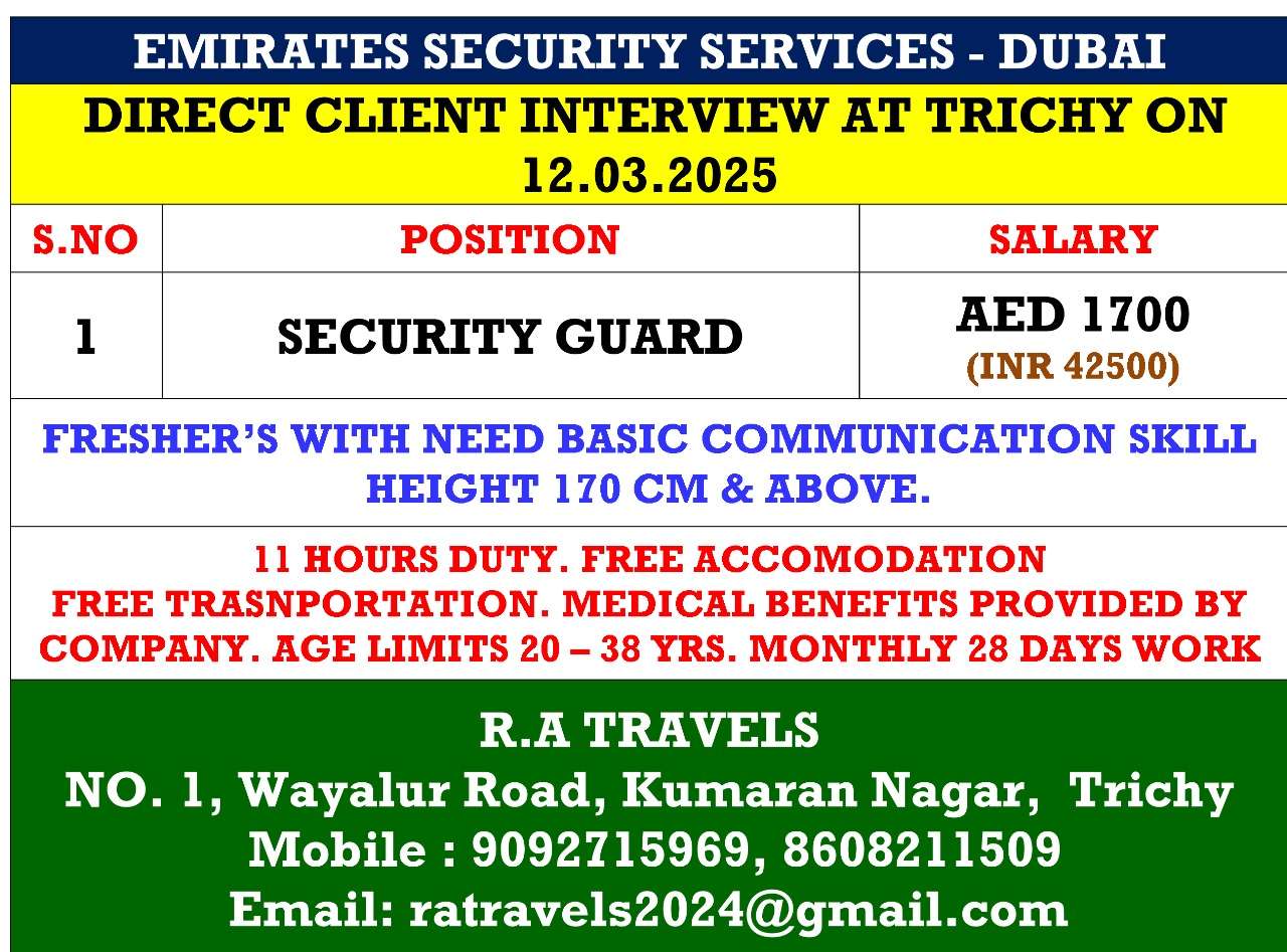 HIRING FOR SECURITY GUARD JOB IN DUBAI