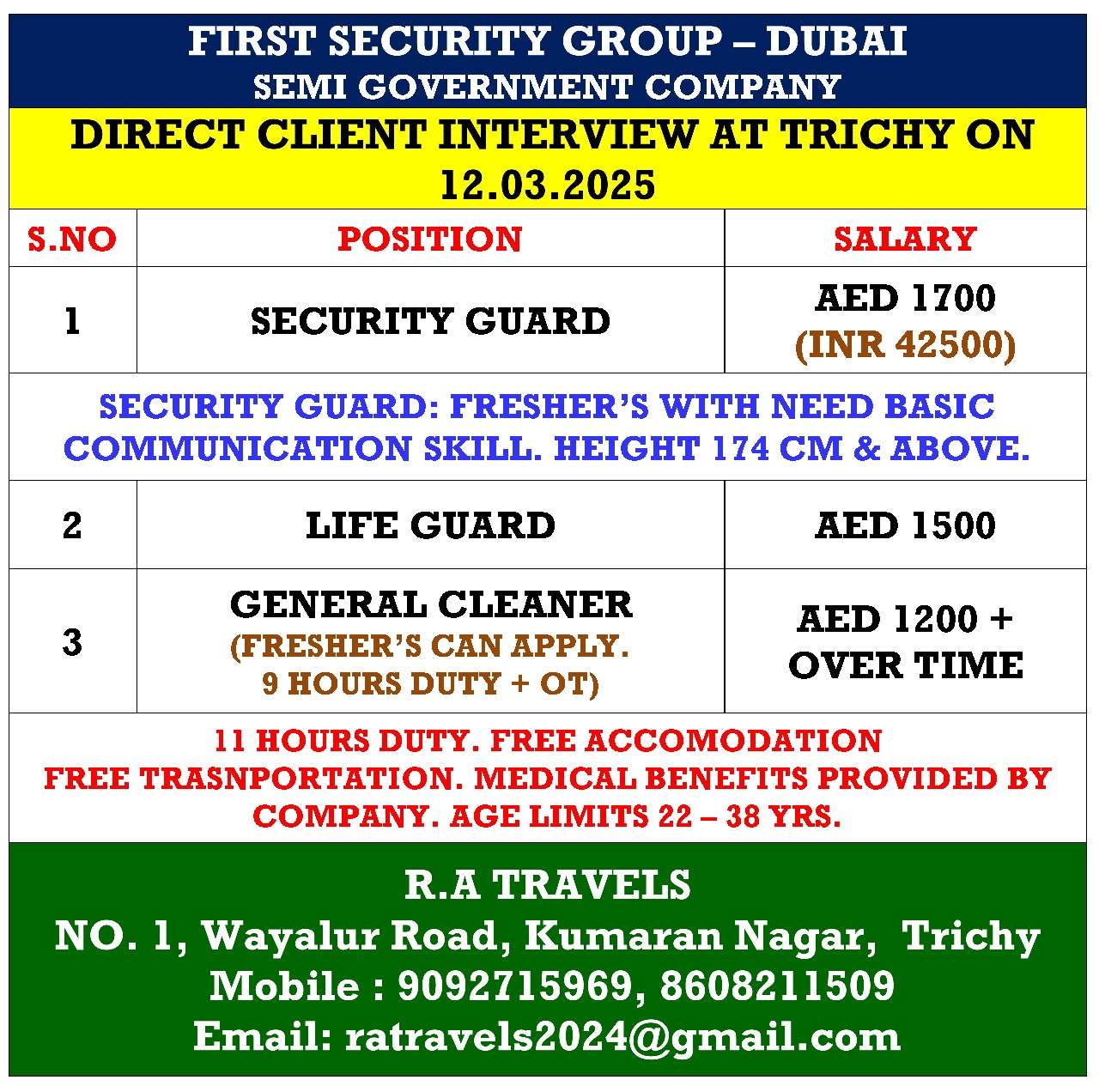 HIRING FOR FIRST SECURITY GROUP JOB IN DUBAI