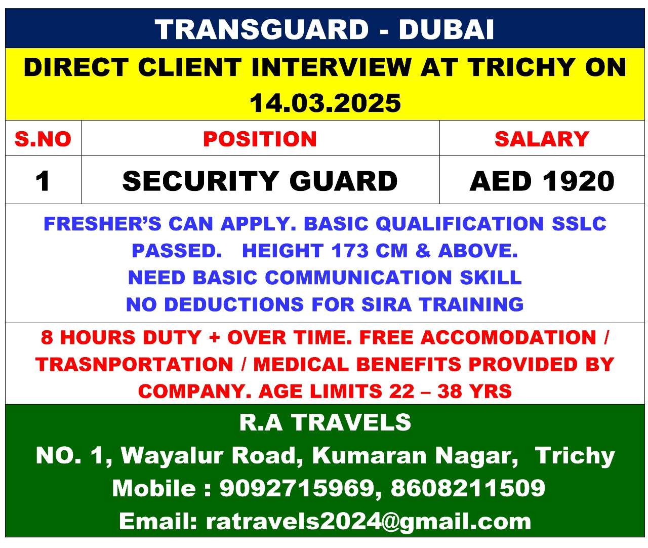 HIRING FOR SECURITY GUARD JOBS IN DUBAI.