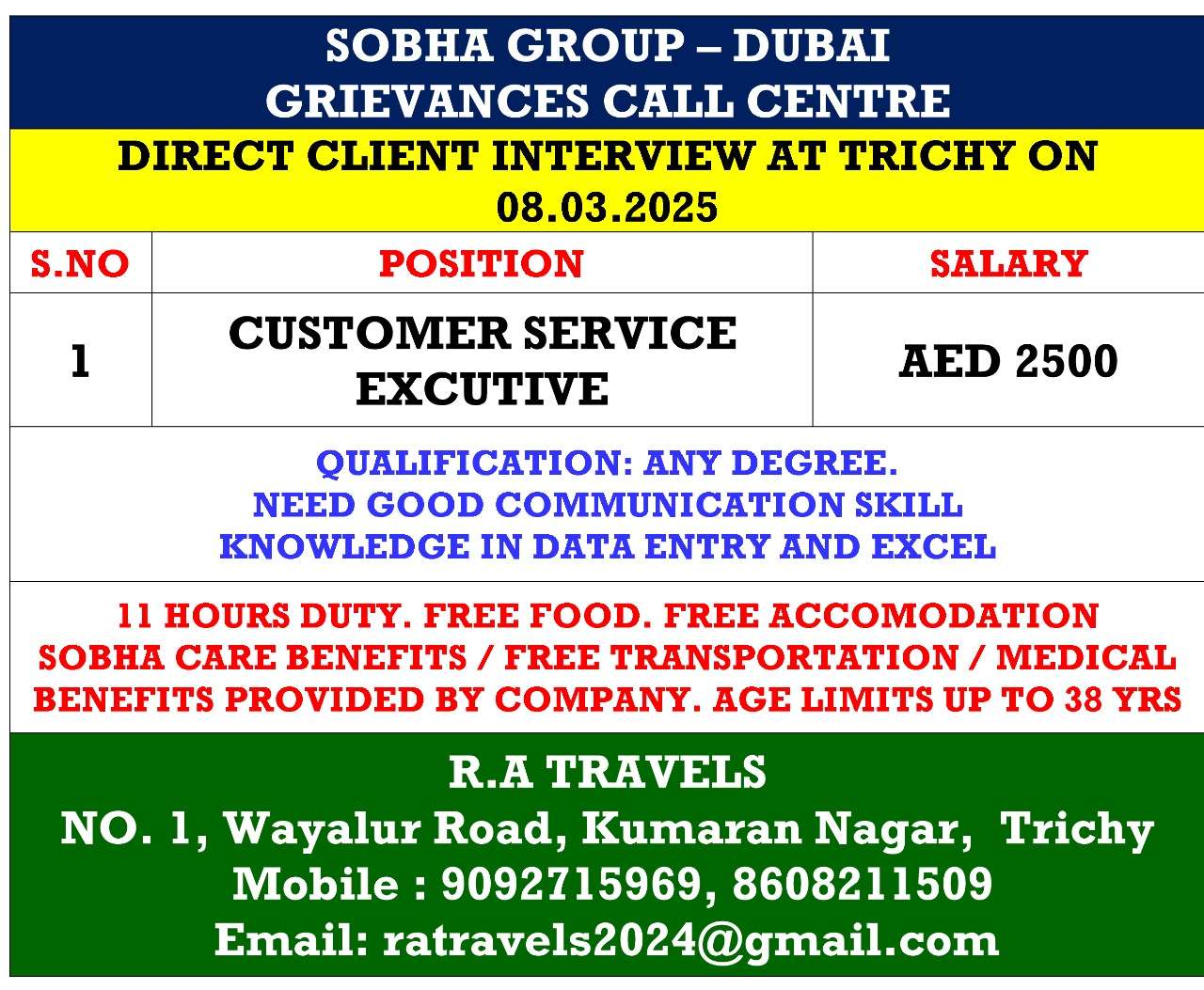 HIRING FOR SOBHA JOB IN DUBAI