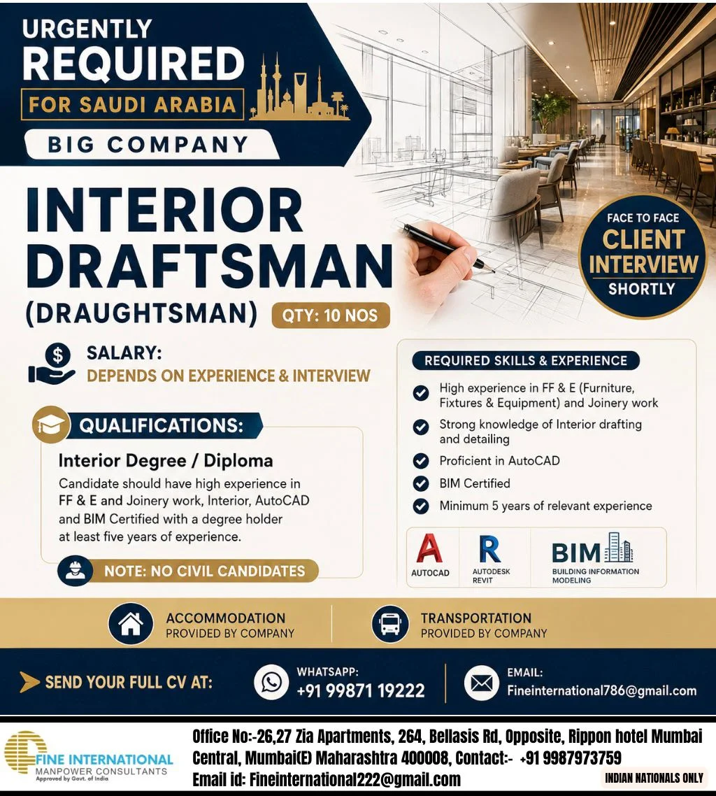 🚨 URGENTLY REQUIRED FOR SAUDI ARABIA – BIG COMPANY 🚨 🎯 FACE TO FACE CLIENT INTERVIEW SHORTLY